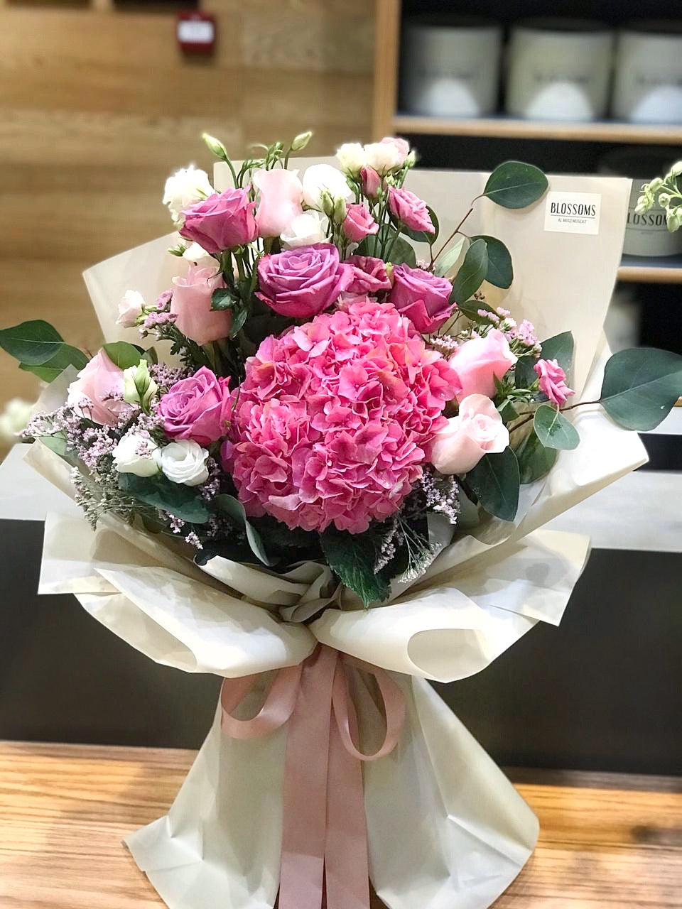 Pink Roses and Hydrangea Bouquet